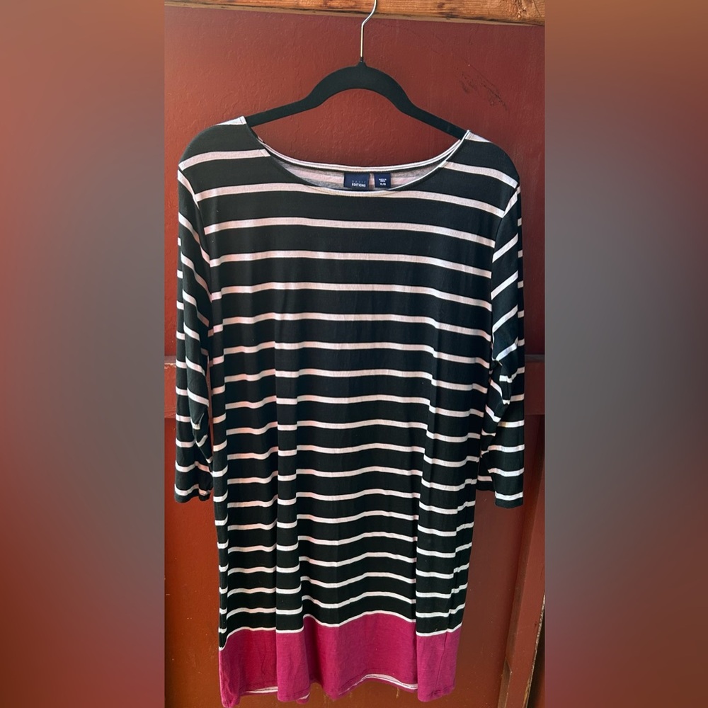 Basic Editions Black and Pink Striped Tunic